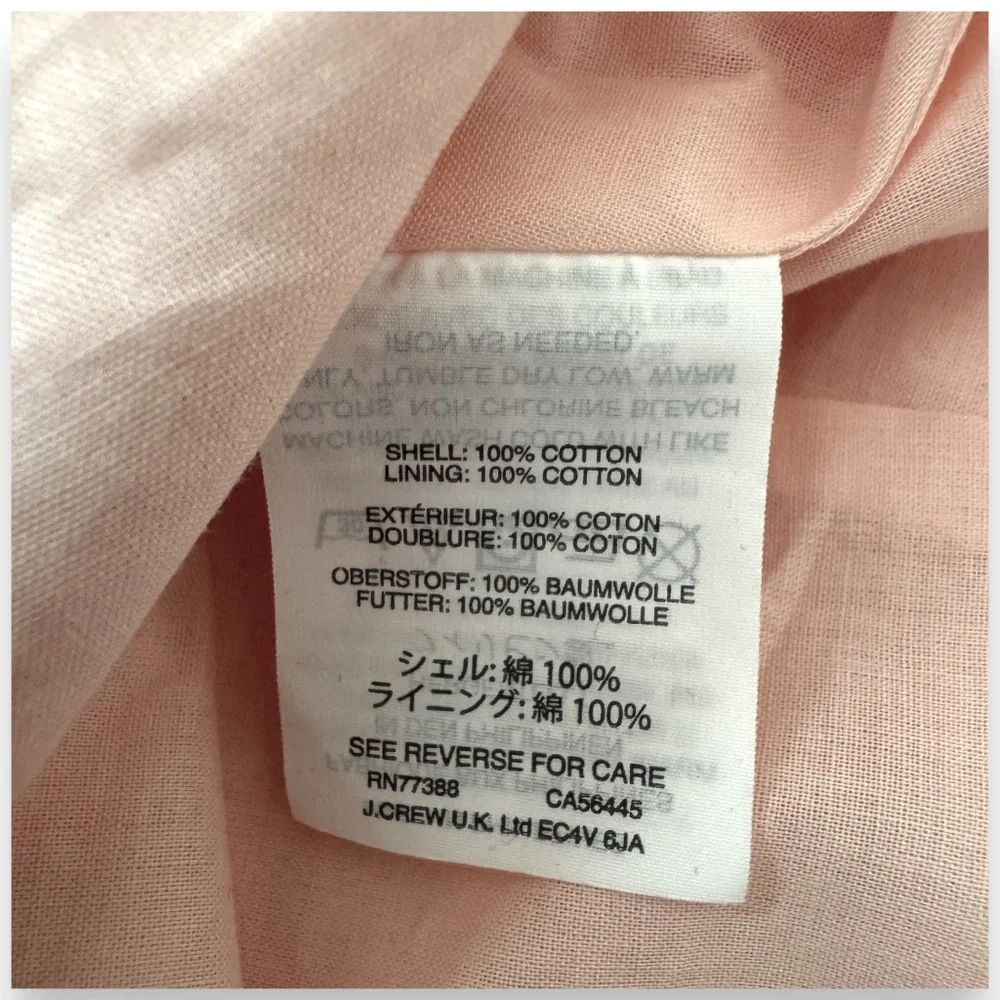 J.CREW light pink tie waist shorts cotton poplin size 0 NWT